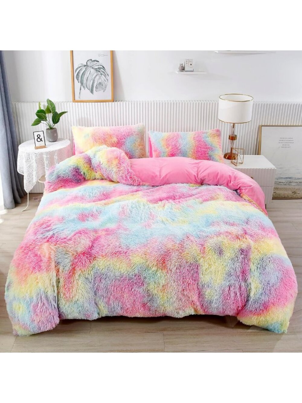 Rainbow Long Hair Twin Bedding Set - 3 Pieces, Colorful Girls' Room Decor